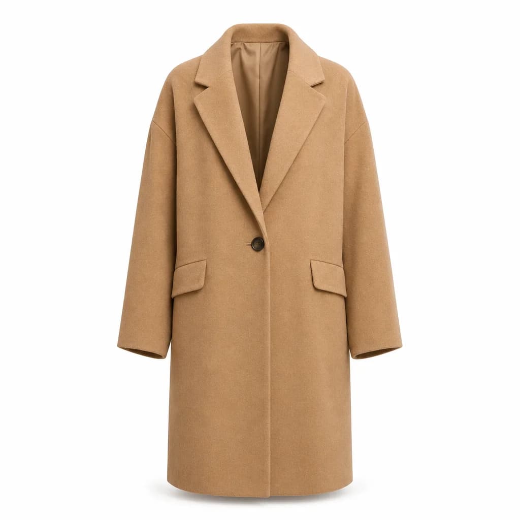Camel Wool-Blend Oversized Coat